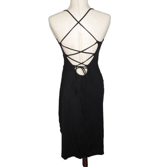 Halara Black Wrap Look Side Ruched Side Slit Bodycon Dress Size Medium - Picture 8 of 10